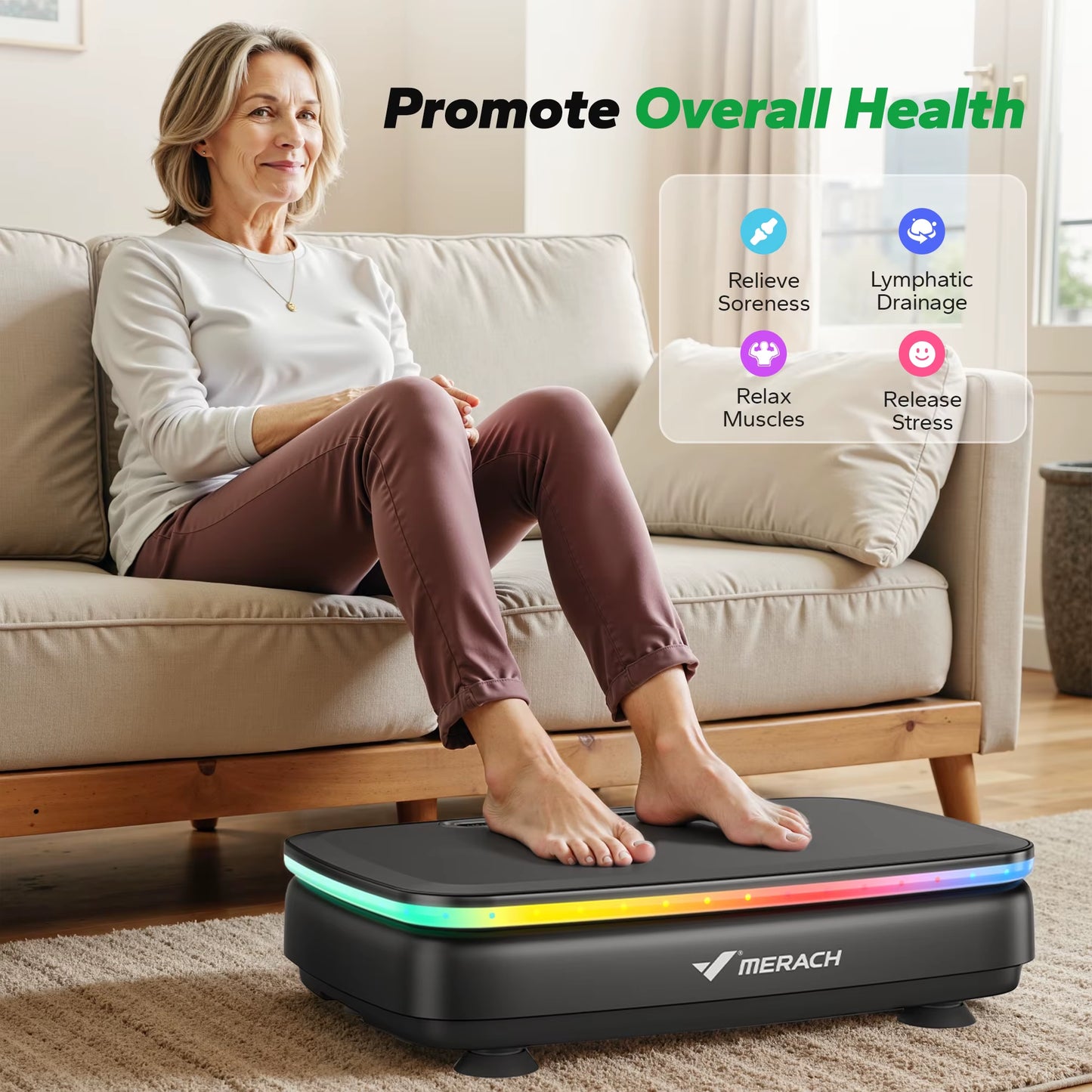 Vibration Plate Exercise Machine with Light Whole Body Workout Power Vibrate Platform Vibration Plate Lymphatic Drainage